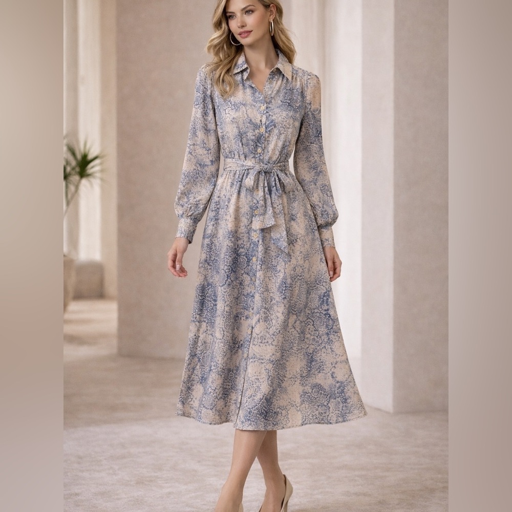 Beautiful Marciano Guess Snake Print Midi Shirt Dress Belted Size 4